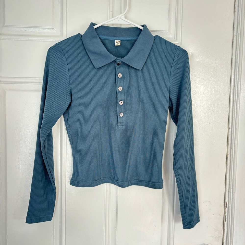 Fashion brand company blue ribbed polo
